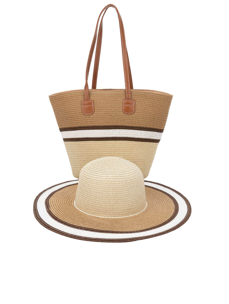 Ensemble sac et chapeau en paille